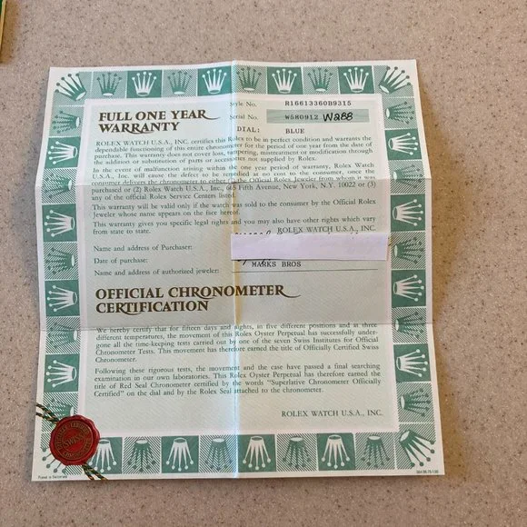 Rolex Warranty Paperwork 1997 Oyster Perpetual w/Sleeve Document Holder - Picture 4 of 11